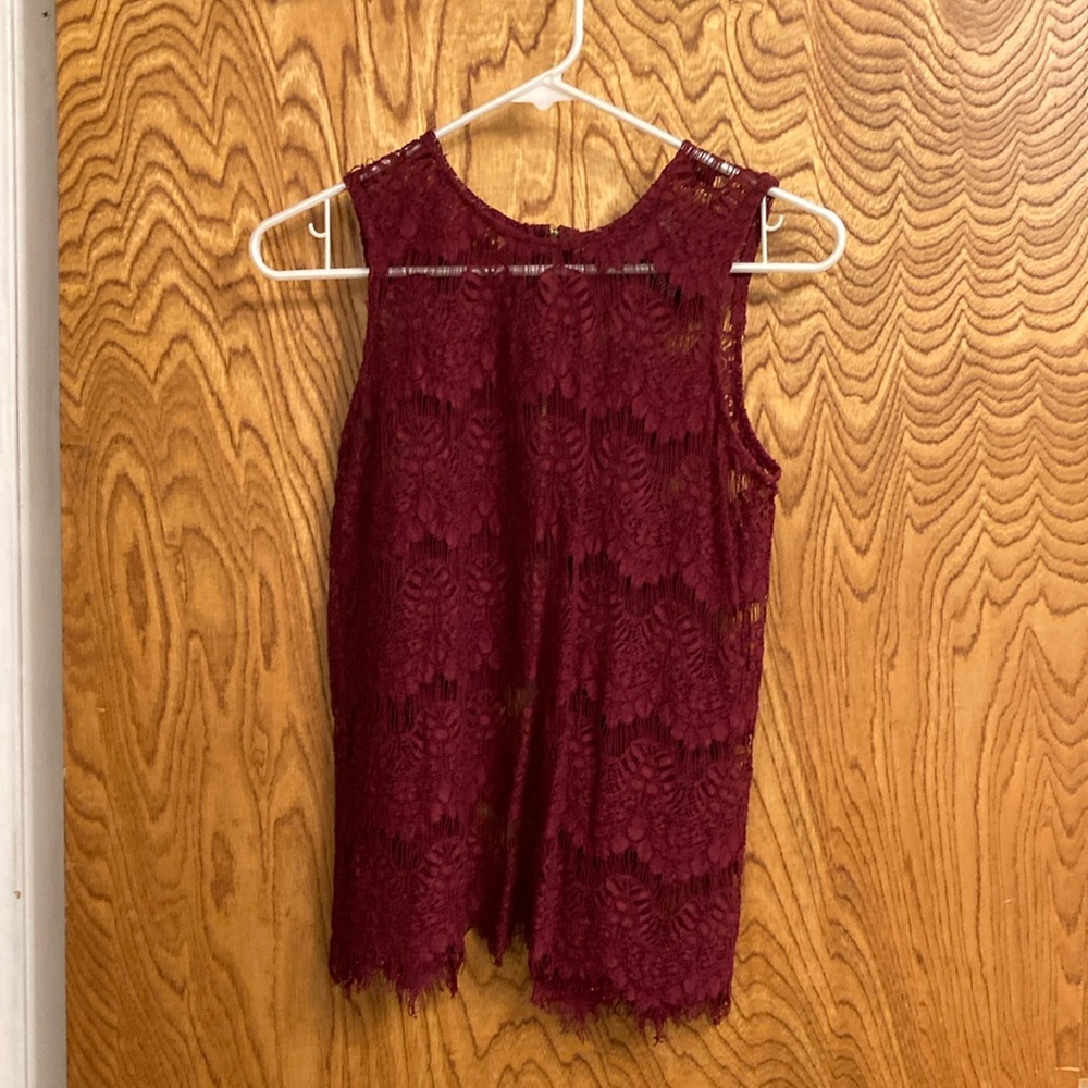 Burgundy Sleeveless Lace Top